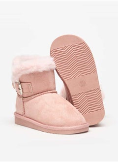 Flora Bella By Shoexpress Girls Plush Detail Slip-On High Cut Boots  - Image 4