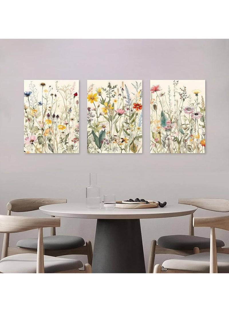 مؤسسة فكرة اليوم مجموعة من 3 لوحات فنية جدارية مؤطرة من القماش، لوحة فنية جدارية بسيطة من الزهور والنباتات لديكور المزرعة، لوحات فنية جدارية على طراز بوهو، لوحات فنية من الزهور البرية بألوان مائية، مطبوعة فنية حديثة من الزهور النباتية الملونة للحمام، - Image 5