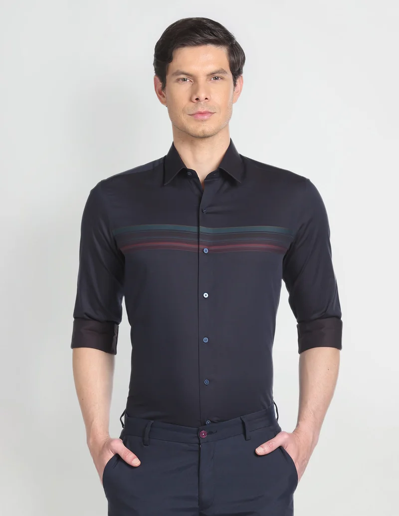 Arrow Navy Point Collar Colour Block Shirt for Men | Best Price UAE