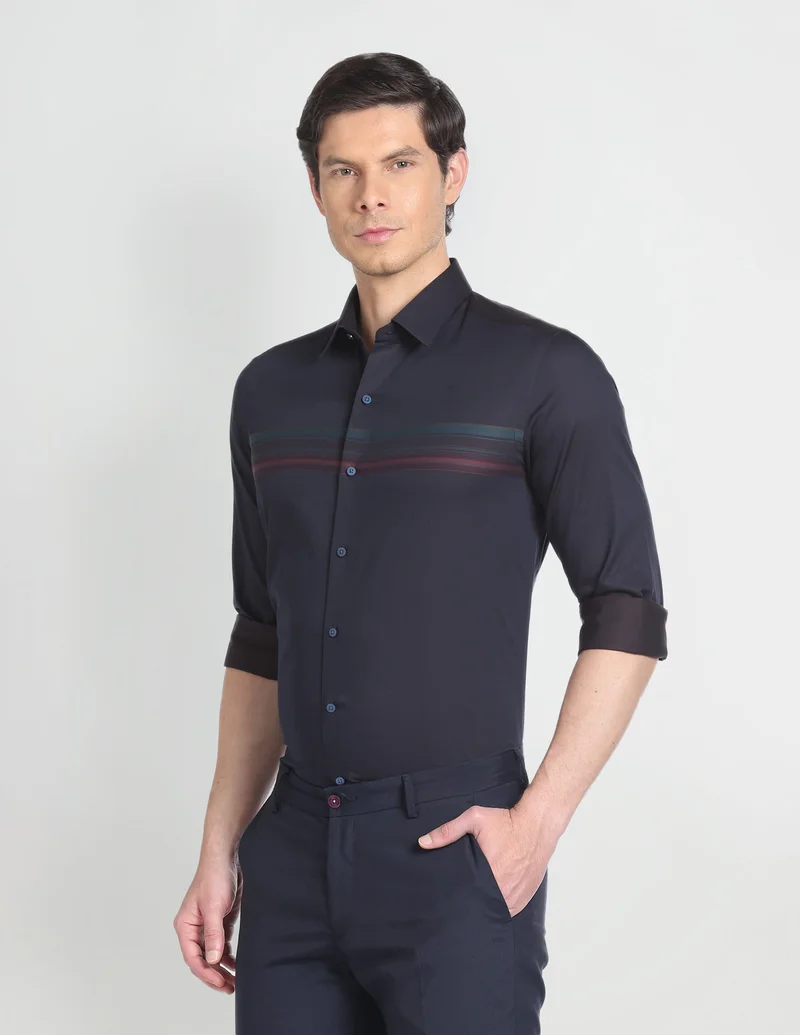 Arrow Navy Point Collar Colour Block Shirt for Men | Best Price UAE