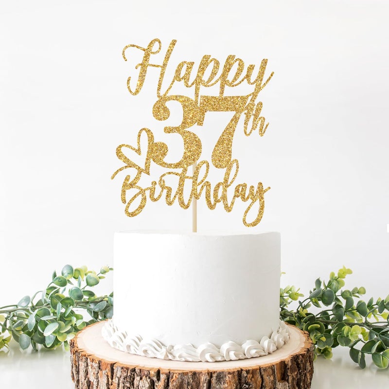 Yotawebery Gold Glitter Happy Birthday Cake Topper  Funny Happy Birthday Party Supplies (happy 37th birthday  Gold Glitter) - Image 2