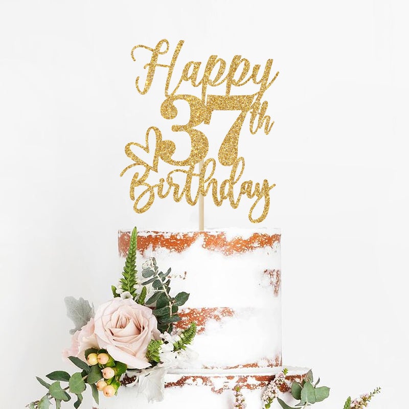 Yotawebery Gold Glitter Happy Birthday Cake Topper  Funny Happy Birthday Party Supplies (happy 37th birthday  Gold Glitter) - Image 3