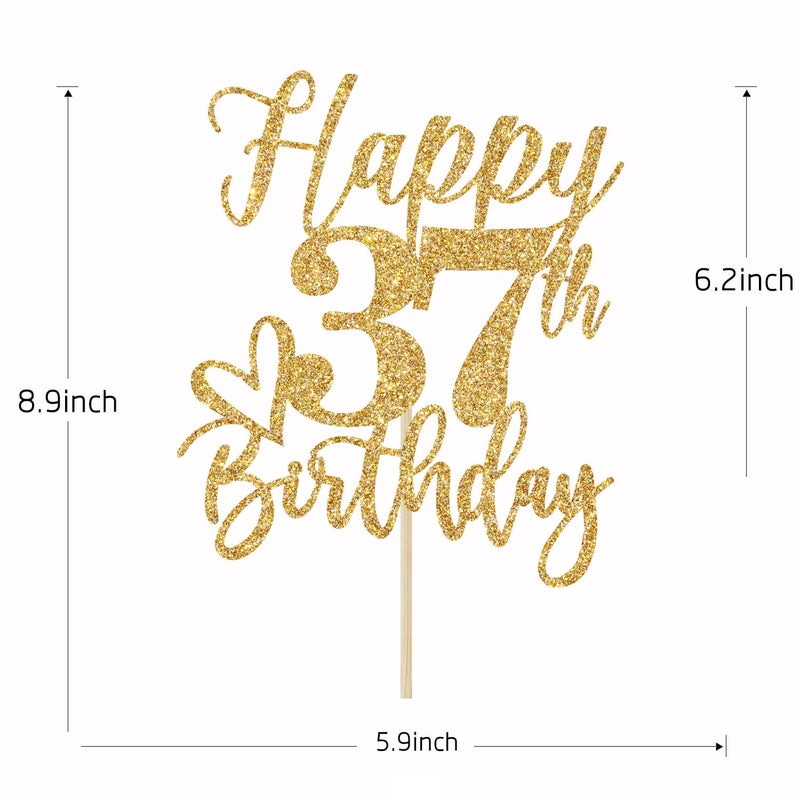 Yotawebery Gold Glitter Happy Birthday Cake Topper  Funny Happy Birthday Party Supplies (happy 37th birthday  Gold Glitter) - Image 4