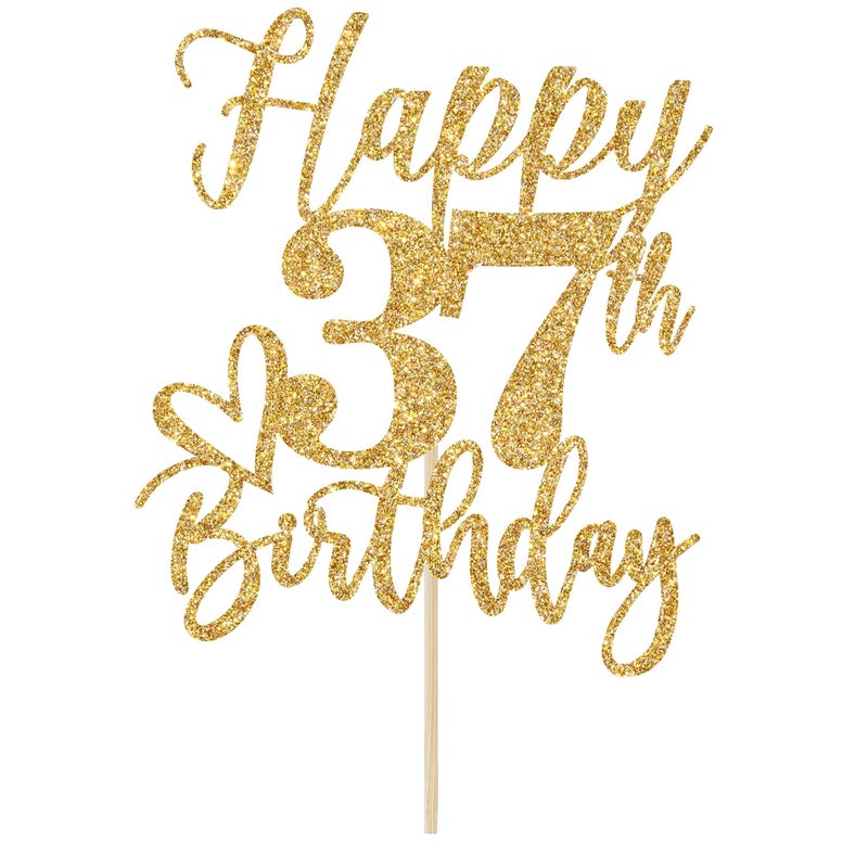 Yotawebery Gold Glitter Happy Birthday Cake Topper  Funny Happy Birthday Party Supplies (happy 37th birthday  Gold Glitter) - Image 5