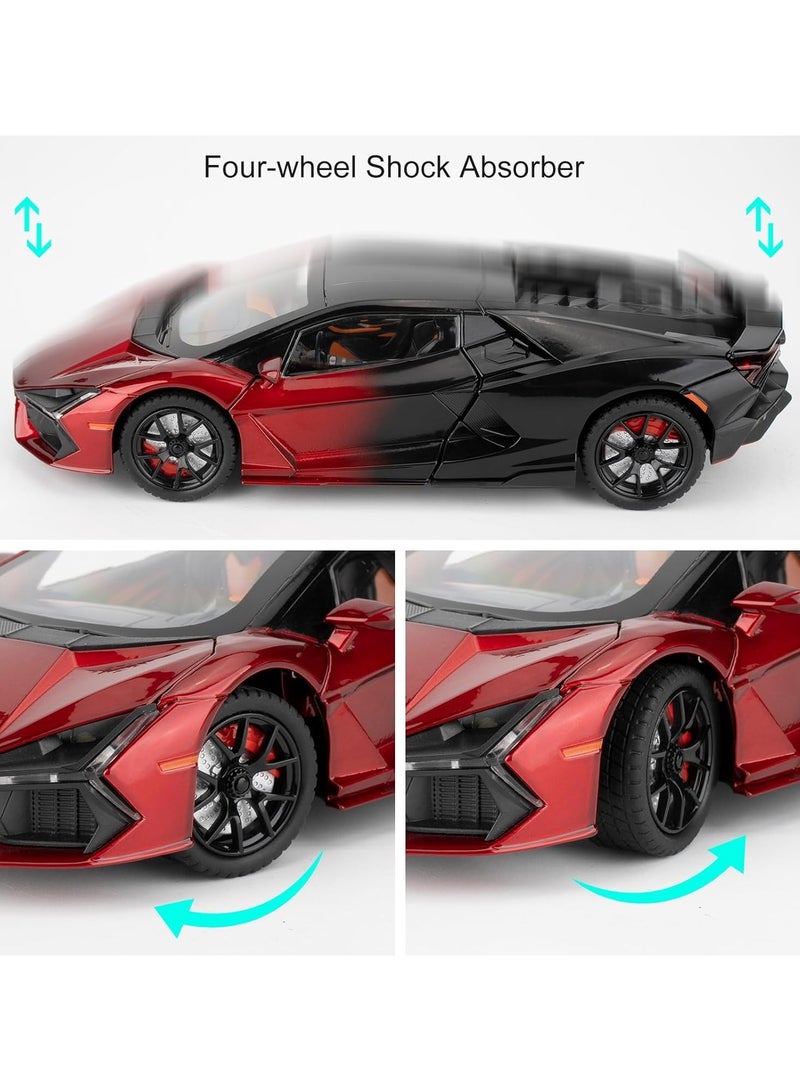 general Sports car toy, 1:24 scale die-cast model with sound, light and pull-back action. Collectible red sports car, children's gift. - Image 5