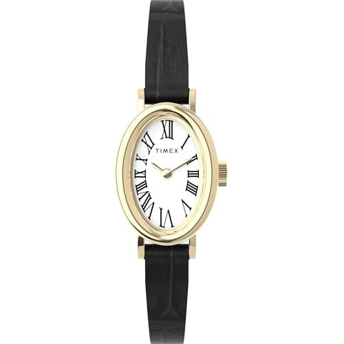 Timex Women's Cavatina 19mm Watch - Black Strap White Dial Gold-Tone Case - Image 1