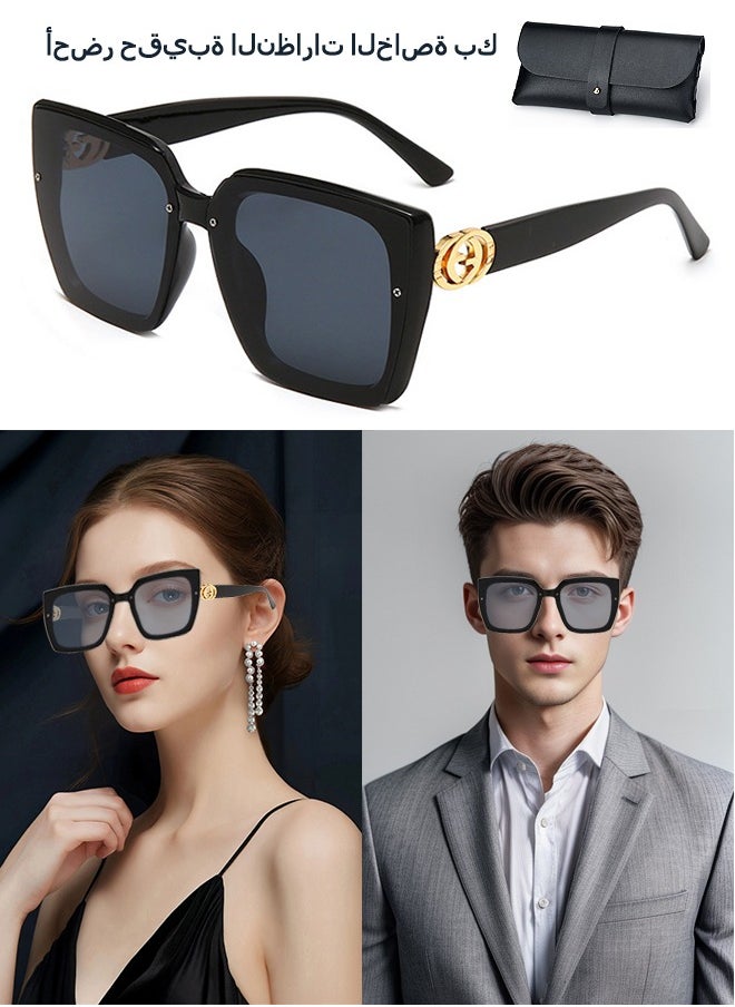 Cc Sunglasses with Glasses Case for Men Women, UV400 Protection Personalized Sunglasses, Shades Glassess for Outdoor Driving (Black)  - Image 1