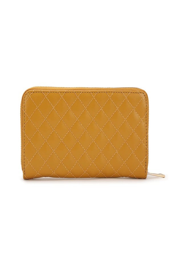 KLEIO Quilted PU Leather Bi Fold Zip Closure Multi Pockets and Slots Clutch Wallet for Women Ladies(HO5018KL-MU)(Mustard) - Image 4