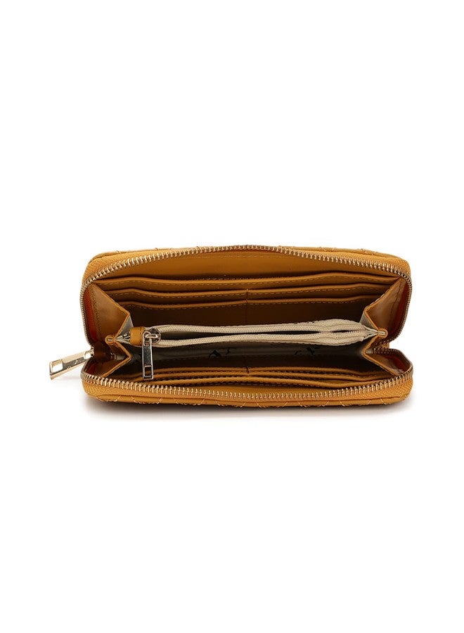 KLEIO Quilted PU Leather Bi Fold Zip Closure Multi Pockets and Slots Clutch Wallet for Women Ladies(HO5018KL-MU)(Mustard) - Image 5