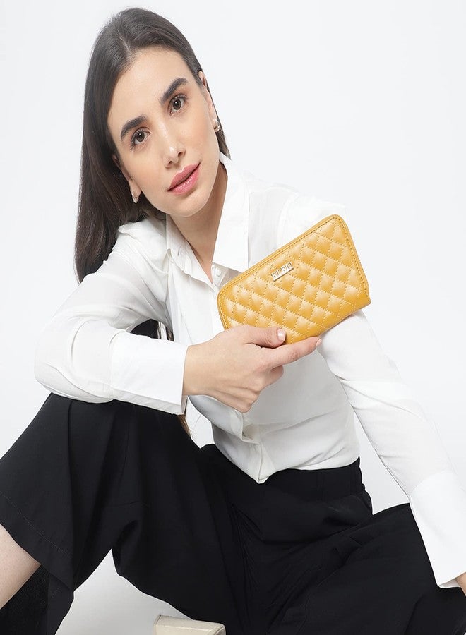 KLEIO Quilted PU Leather Bi Fold Zip Closure Multi Pockets and Slots Clutch Wallet for Women Ladies(HO5018KL-MU)(Mustard) - Image 2