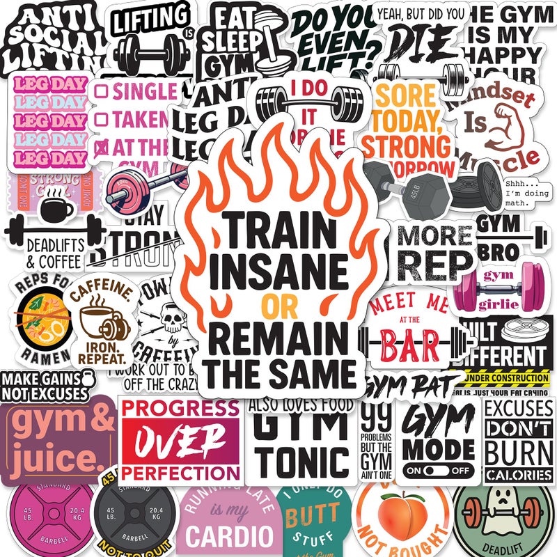 BLAUBECK Gym Stickers 45 Pack - Workout Stickers for Water Bottle, Fitness Planner Stickers, Exercise Motivation Stickers - Waterproof Glossy Vinyl Aesthetic Stickers for Laptop, Gym Decor, Fitness Gifts - Image 1