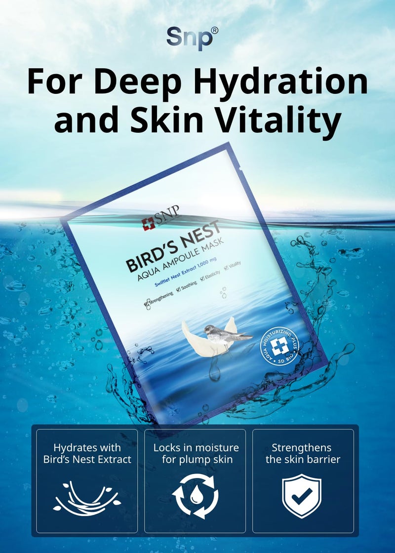 SNP 1000mg Bird's Nest + Hyaluronic Acid Ampoule Sheet Mask | Hyaluronic Acid Sheet Mask | Maximum Hydration and Protection for All Dry Skin Types | Korean Skincare Facial Mask | 10 Sheets - Image 2