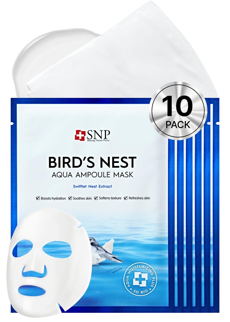 SNP 1000mg Bird's Nest + Hyaluronic Acid Ampoule Sheet Mask | Hyaluronic Acid Sheet Mask | Maximum Hydration and Protection for All Dry Skin Types | Korean Skincare Facial Mask | 10 Sheets - Image 1