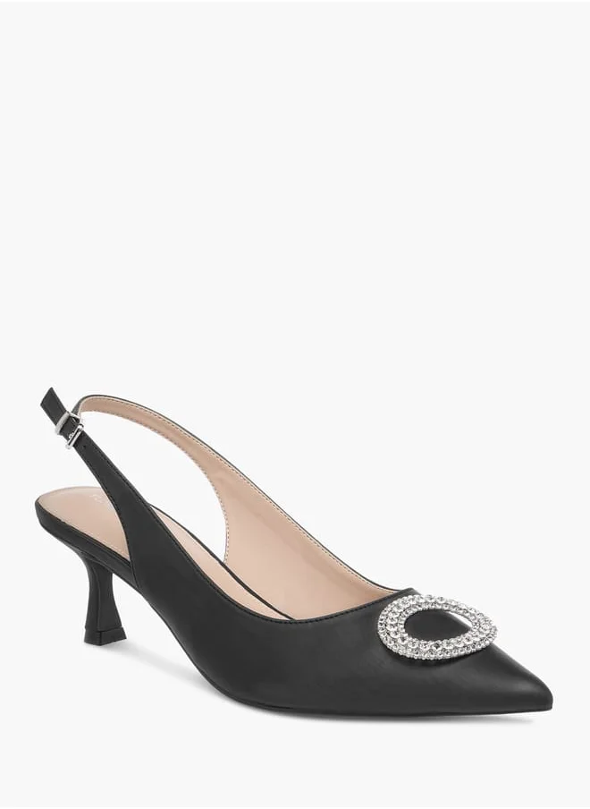 Flora Bella By Shoexpress Women Embellished Slingback Shoes with Kitten Heels and Buckle Closure