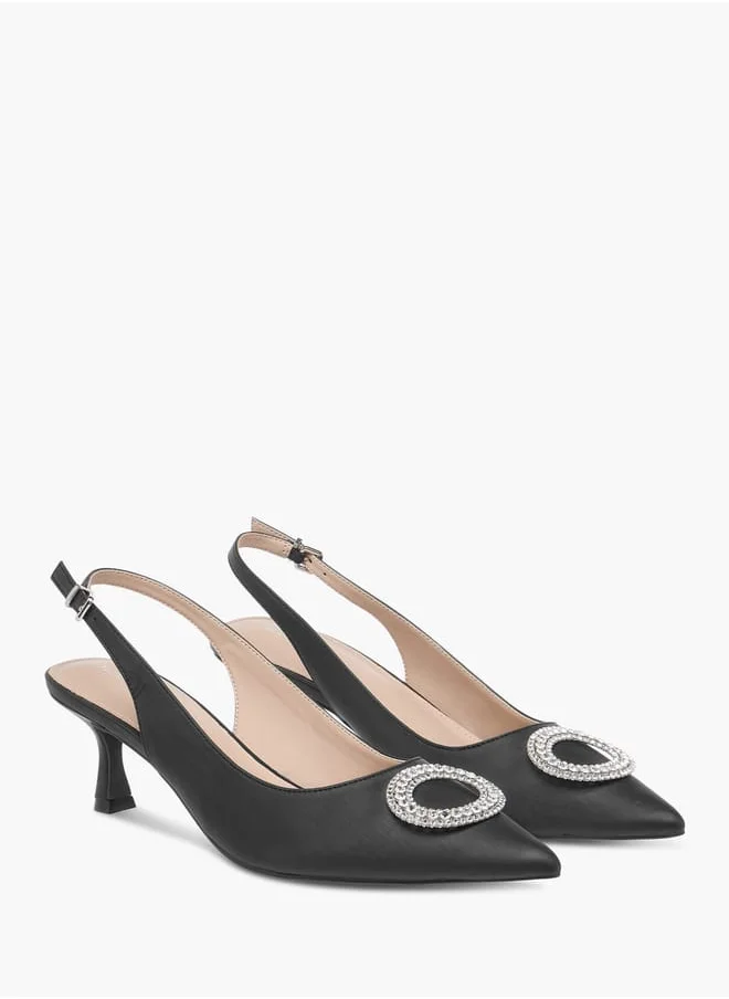 Flora Bella By Shoexpress Women Embellished Slingback Shoes with Kitten Heels and Buckle Closure
