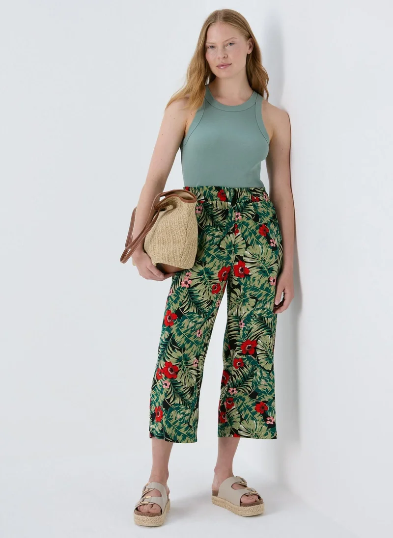 Matalan Black Floral Wide Leg Crop Trousers