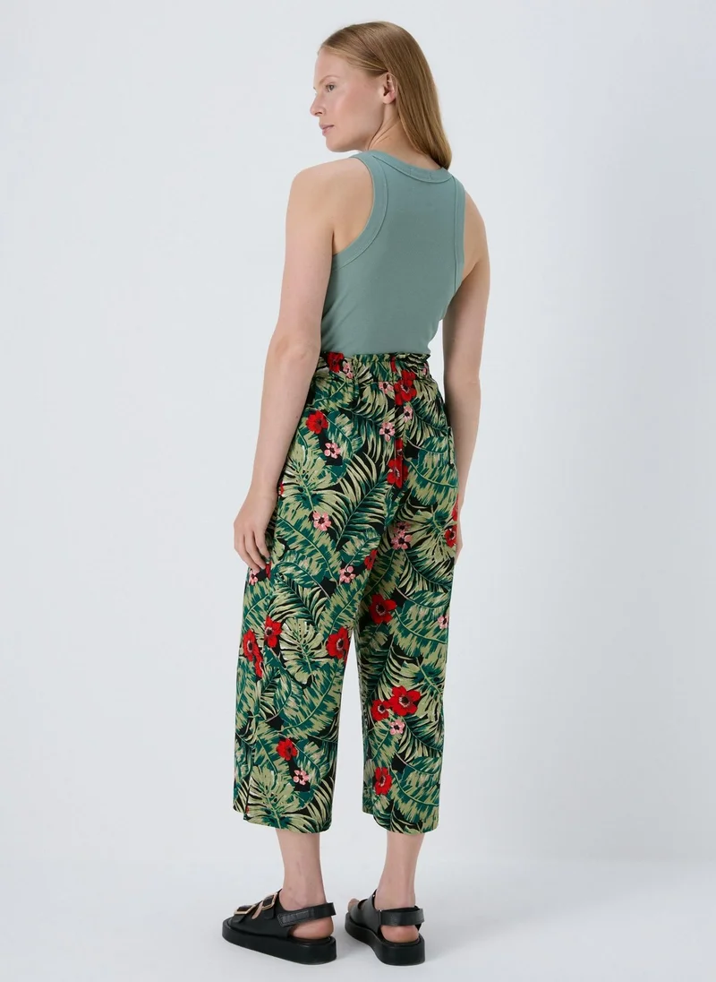 Matalan Black Floral Wide Leg Crop Trousers