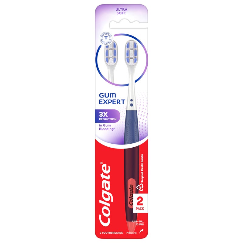 Colgate Gum Expert Ultra Soft Gum Toothbrush Pack, Extra Soft Toothbrush for Sensitive Gums, Gum Bleeding and Irritation, 2 Pack