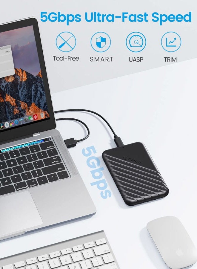 ORICO 2.5 inch USB C Hard Drive Enclosure USB 3.1 Gen 1 to SATA III External Hard Drive Case for SSD HDD 9.5 7mm Tool-Free with UASP, Black (25PW1-C3) - Image 2