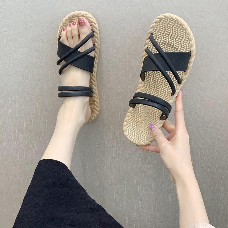 Home And Outer Wear Roman Style New Style Sandals And Slippers Korean Style Trendy Instagram Style Fashionable Two-Wearing Beach All-Match Slippers - Image 3