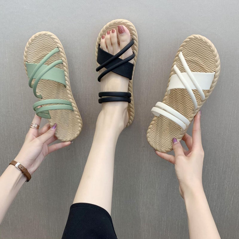Home And Outer Wear Roman Style New Style Sandals And Slippers Korean Style Trendy Instagram Style Fashionable Two-Wearing Beach All-Match Slippers - Image 2