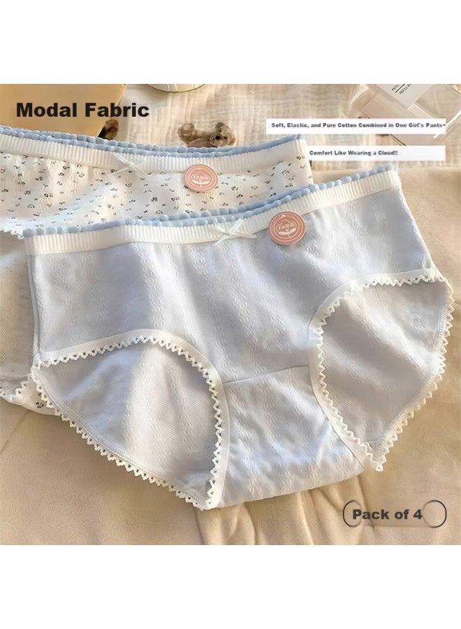 Modal Women's Underwear Comfortable Breathable Cute Student Girl Mid-waist Hip-hugger Cotton Bikini Panties 4-pack XL - Image 1