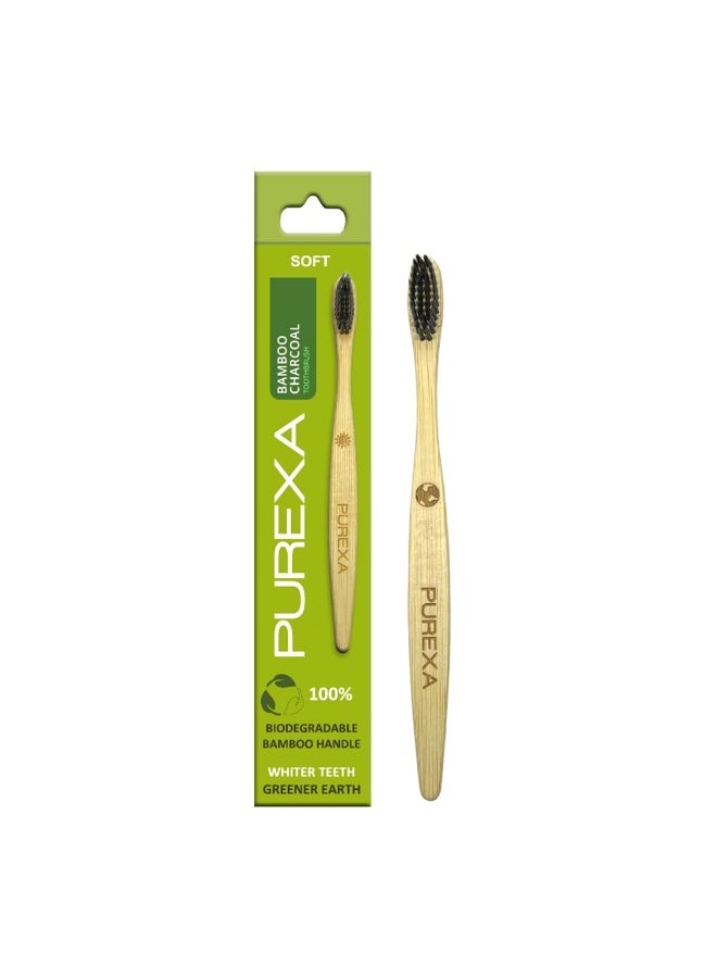 PUREXA Bamboo Toothbrush with Activated Charcoal BPA-Free Soft Bristles (Pack of 1), 100% Natural, Eco-Friendly and Biodegradable Handle - Image 1