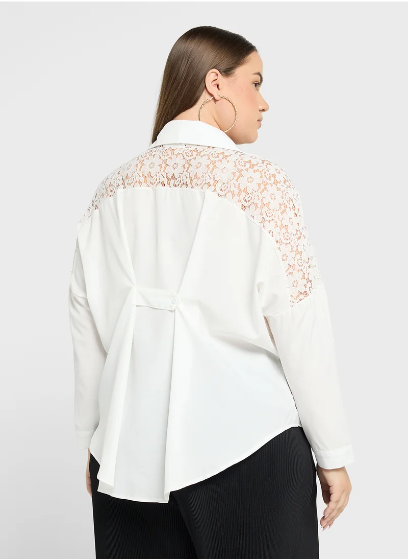 ايلا بلس Lace Shoulder Button Down Shirt