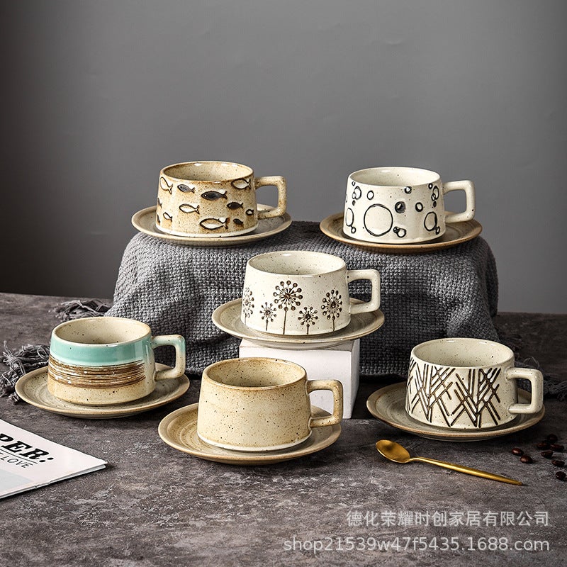Coffee Cup vintage ceramic creative tea cup with base stoneware personal water Cup Japanese style coffee cup and saucer set - Image 2