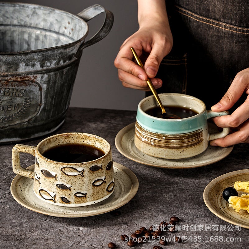 Coffee Cup vintage ceramic creative tea cup with base stoneware personal water Cup Japanese style coffee cup and saucer set - Image 5