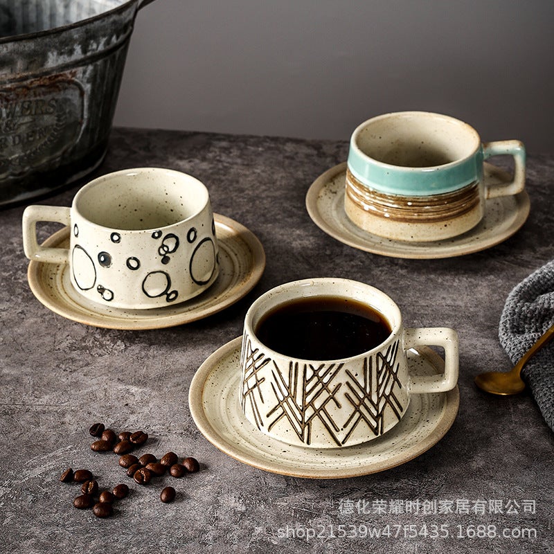 Coffee Cup vintage ceramic creative tea cup with base stoneware personal water Cup Japanese style coffee cup and saucer set - Image 3