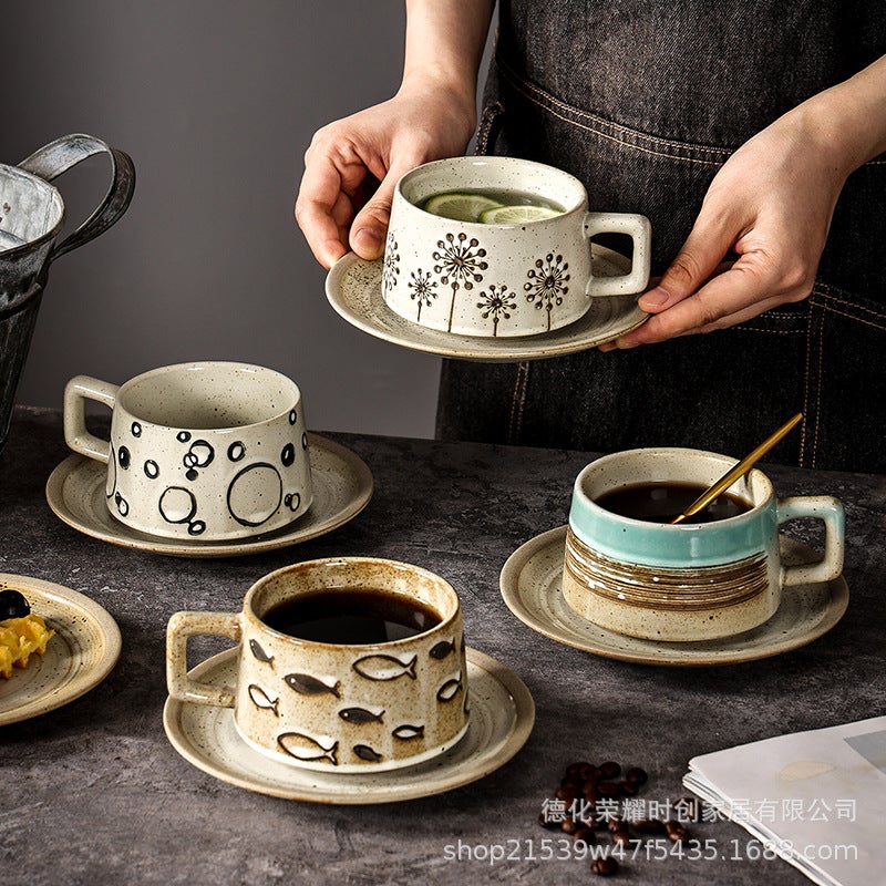 Coffee Cup vintage ceramic creative tea cup with base stoneware personal water Cup Japanese style coffee cup and saucer set - Image 4