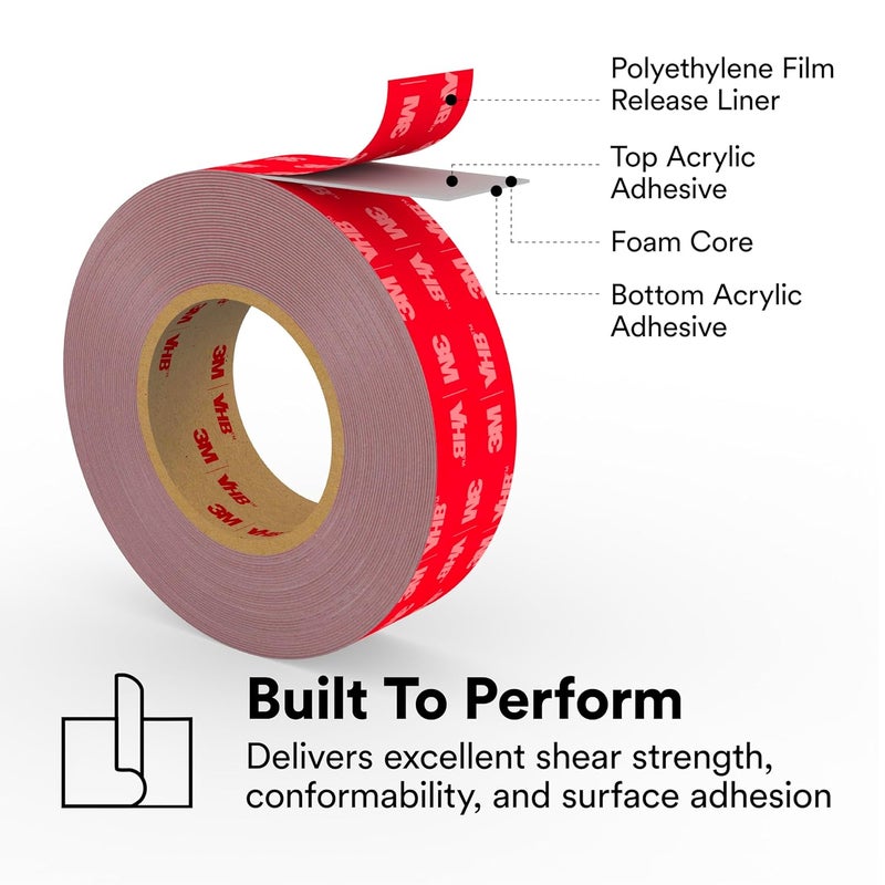 TapeCase 3M VHB Tape 4991, 3/8" x 5 yards, Gray, Double-Sided, Permanent, High Strength, Long-Term Durability - Image 3
