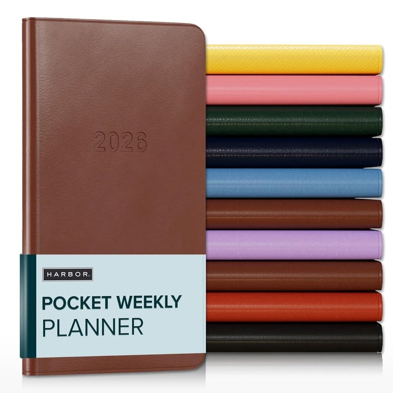 Harbor Pocket Weekly Monthly Planner 2025-2026, Calendar Planner and Notebook, Durable Faux Leather, 192 Pages, Softcover & Book Bound - Softcover & Book Bound - 6 x 3.25 " - Image 1