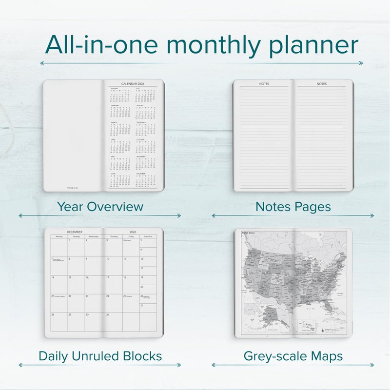 Harbor Pocket Weekly Monthly Planner 2025-2026, Calendar Planner and Notebook, Durable Faux Leather, 192 Pages, Softcover & Book Bound - Softcover & Book Bound - 6 x 3.25 " - Image 3