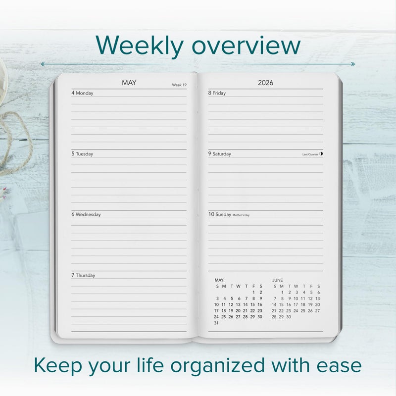 Harbor Pocket Weekly Monthly Planner 2025-2026, Calendar Planner and Notebook, Durable Faux Leather, 192 Pages, Softcover & Book Bound - Softcover & Book Bound - 6 x 3.25 " - Image 2