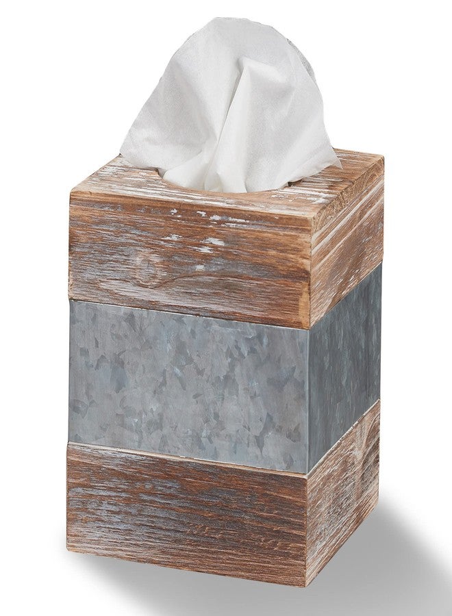 Barnyard Designs Rustic Metal and Distressed Wood Square Tissue Box Cover - Decorative Bathroom Facial Tissue Box Holder Farmhouse Country Decor 6” x 6” - Image 1