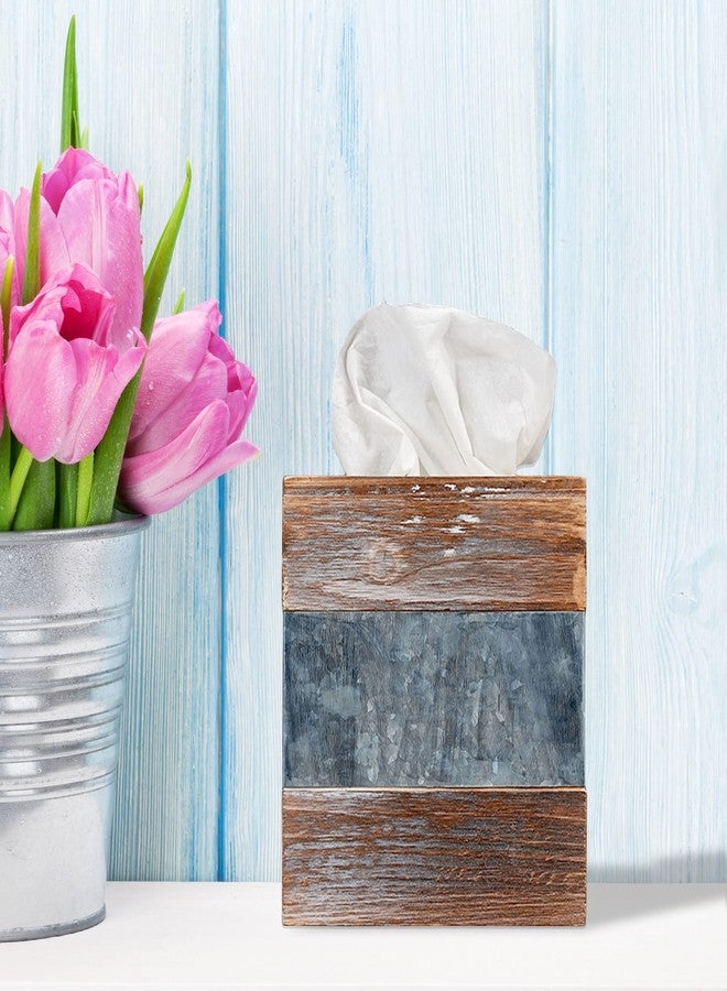Barnyard Designs Rustic Metal and Distressed Wood Square Tissue Box Cover - Decorative Bathroom Facial Tissue Box Holder Farmhouse Country Decor 6” x 6” - Image 2