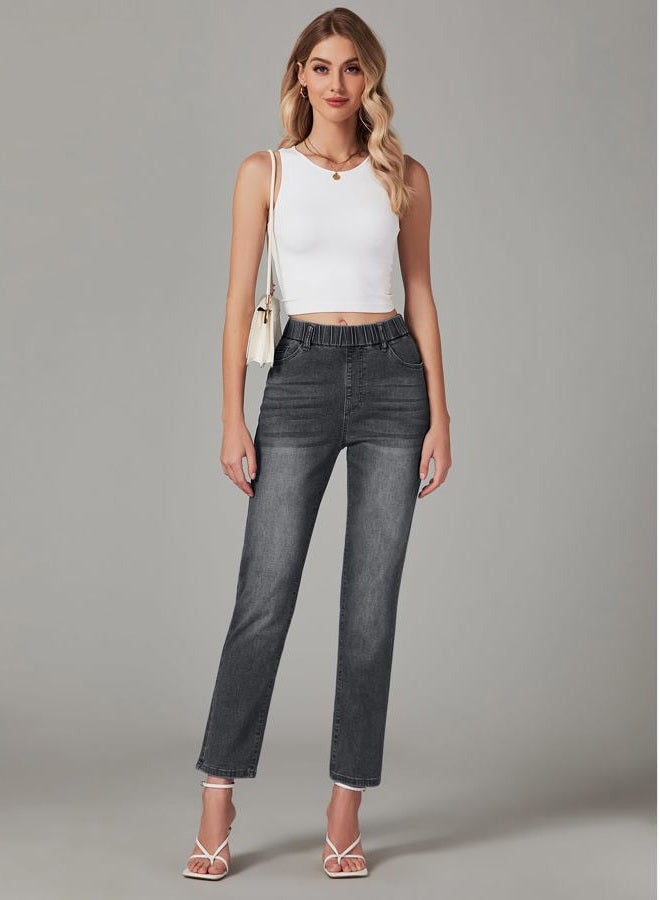 GRAPENT Women's High Waisted Elastic Waist Jeans - Black - Size XL - Image 3
