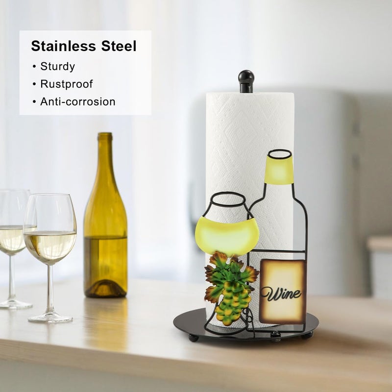 Shinlar Wine Lovers Gifts - Metal Wine Paper Towel Holder Countertop with Solid Weighted Base, Farmhouse Kitchen Decor, Rustic Country Vintage Decoration Organization - Image 3