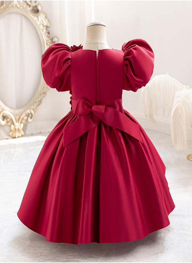babyqlo Ruby Red Floral Party Dress for Girls  - Image 3