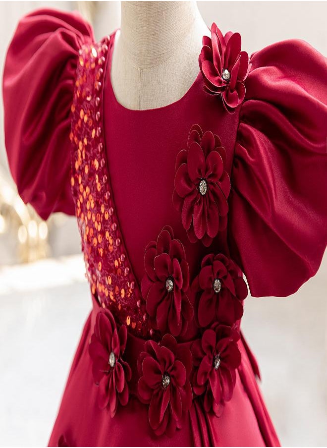 babyqlo Ruby Red Floral Party Dress for Girls  - Image 4