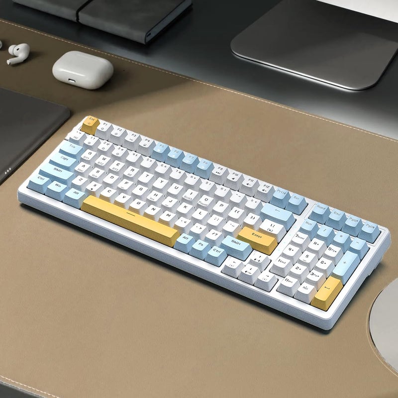 Merdia Wireless Mechanical Keyboard, Triple Mode 2.4G/USB-C/BT Gaming Keyboards 100 Keys Ice-Blue Backlit Brown Switch Keyboard | Rechargeable Mechanical Gaming Keyboards | Ice Blue/W/Y - Image 2