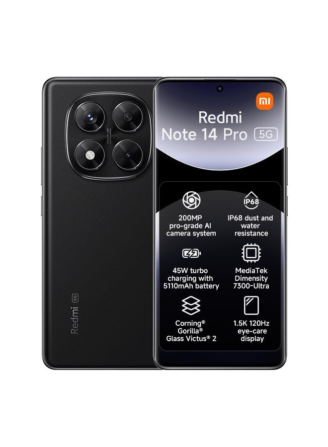 Xiaomi Redmi Note 14 Pro 5G Dual SIM Midnight Black 12GB RAM 256GB - Global Version - Image 1
