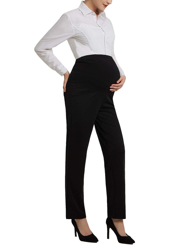 Bhome Maternity Dress Pants for Work Bootcut Over-Bump Stretchy Office Work Long Pants Trousers Black XL