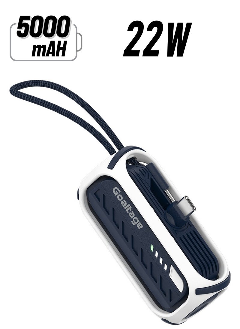 Goaltage Goaltage PulseMini 5K Power Bank 22W with Built-In Cable, Carrying Strap, Power Indicator, Safe Charging and Mini Size Compact Design 5,000mAh  - Image 1