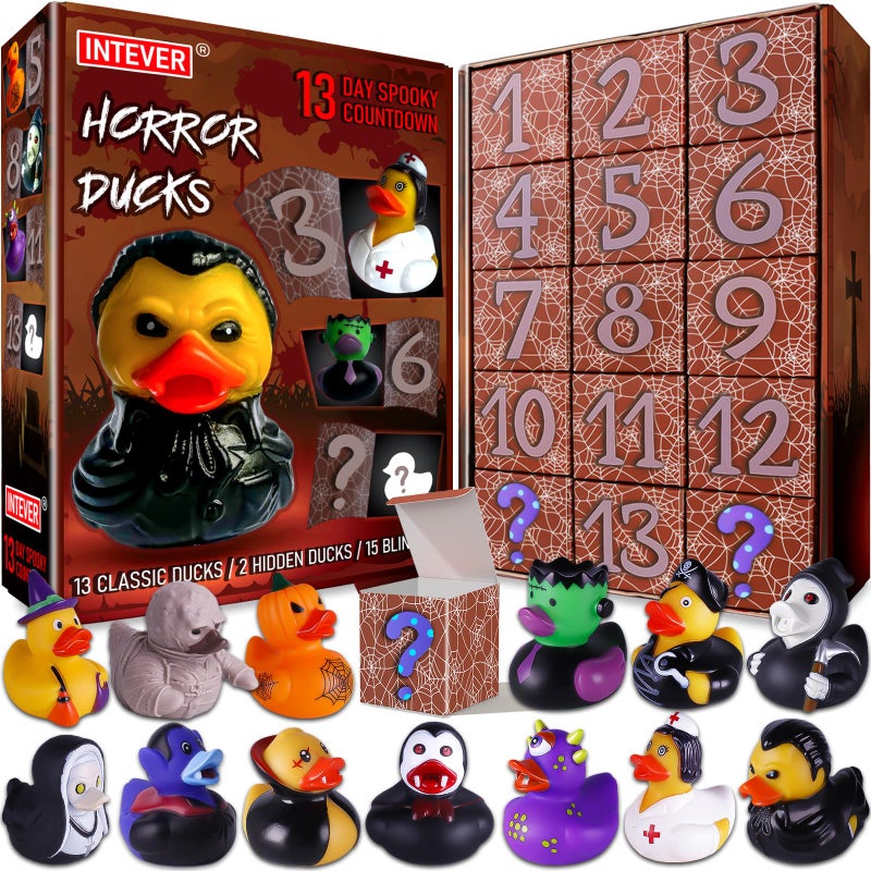 Intever Advent Calendar 2025 Horror Rubber Duckies 13 Days of Spooky Countdown with 2 Hidden Figures Christmas Collectible Rubber Ducks - Image 2