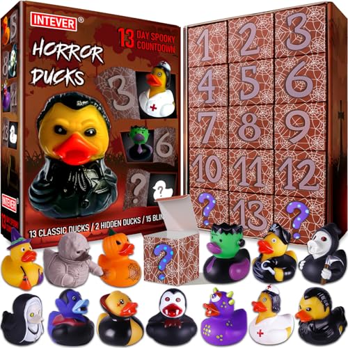Intever Advent Calendar 2025 Horror Rubber Duckies 13 Days of Spooky Countdown with 2 Hidden Figures Christmas Collectible Rubber Ducks - Image 1