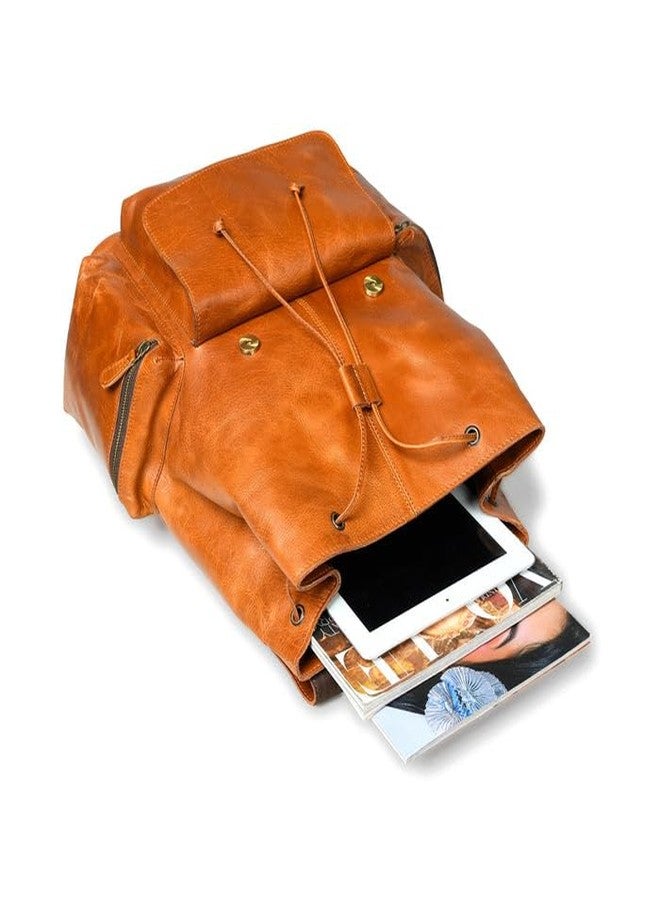 MaheTri Vortex Leather Backpack Burnt Brown | Elegant Handcrafted Leather Backpack | Stylish & Spacious with Main Compartment & 3 Outside Pockets (Tan Brown) - Image 3