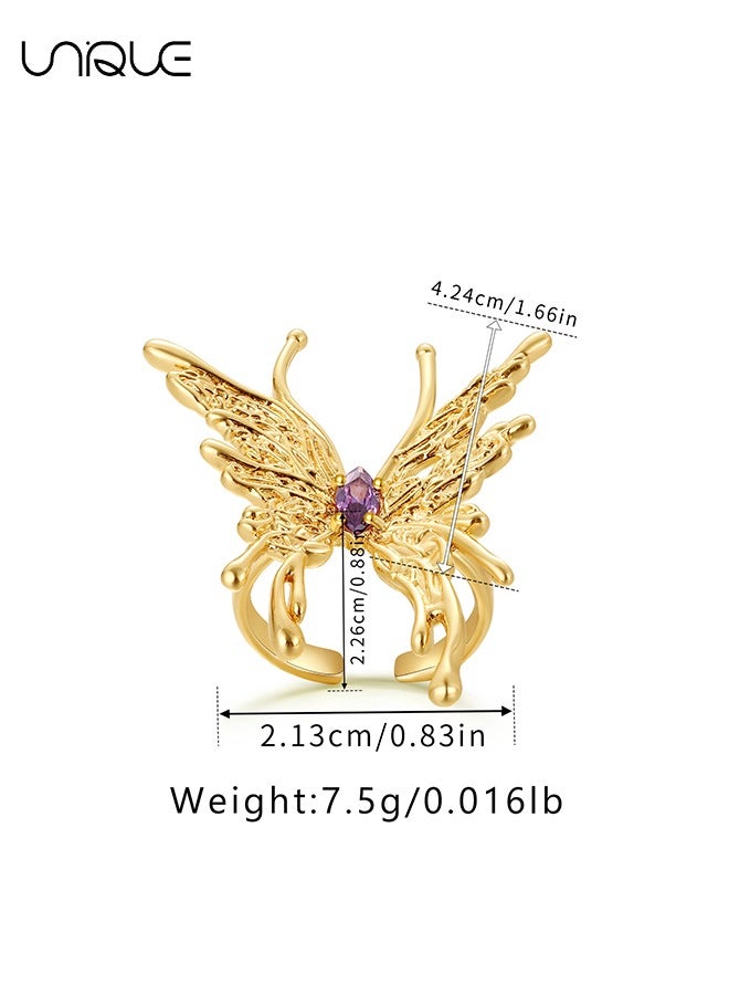 Unique Rings - Vintage Butterfly Rings - Gold Rings - Rings with Purple Diamonds - Adjustable Open Rings Expandable articulated rings for ladies and girls - Image 2